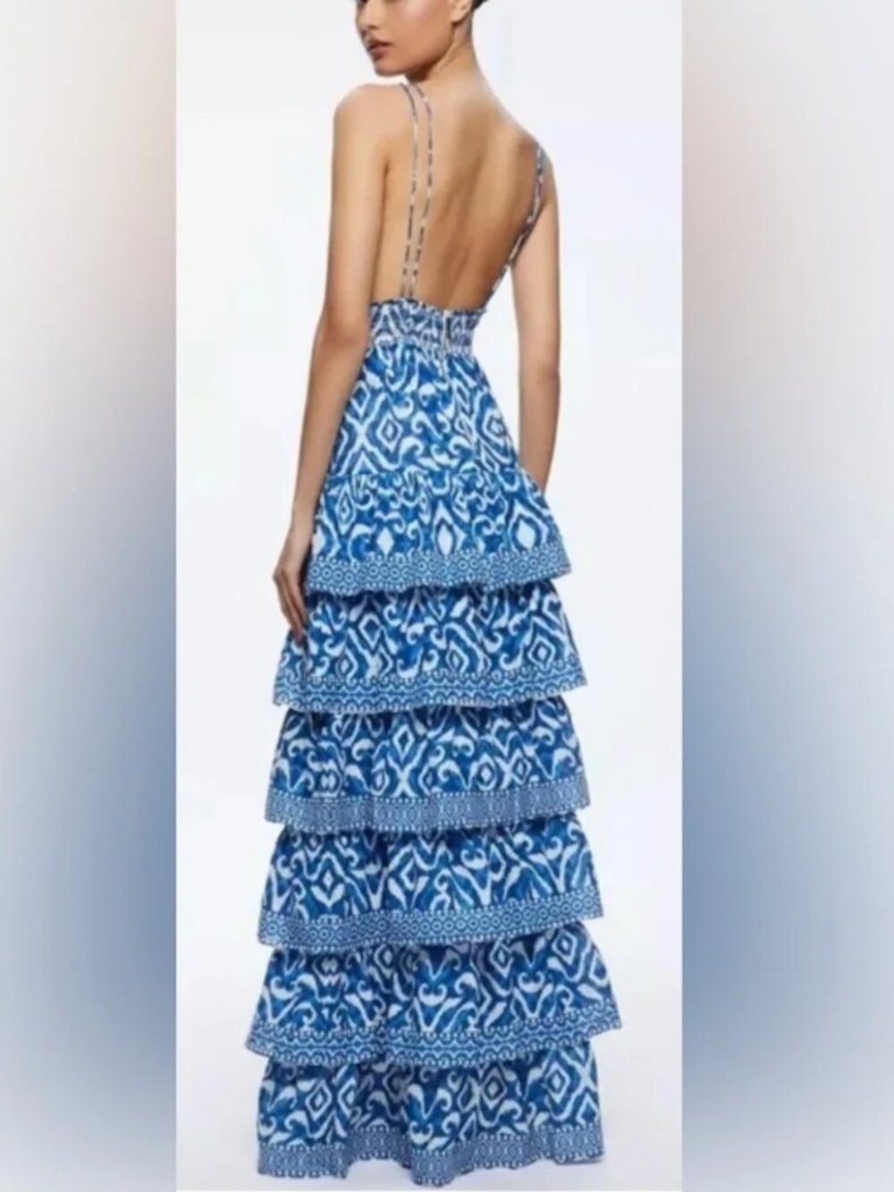 Caroline Constas Tiered Maxi Dress Women's Size Small Smocked Tribal Print - Picture 3 of 11